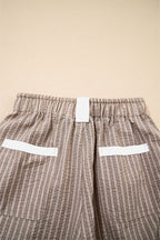 Brown Striped Pocket Knot Detail Lantern Pants