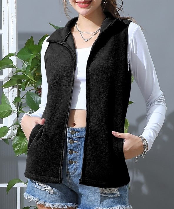 Zip Up Fleece Vest Jacket with Pockets