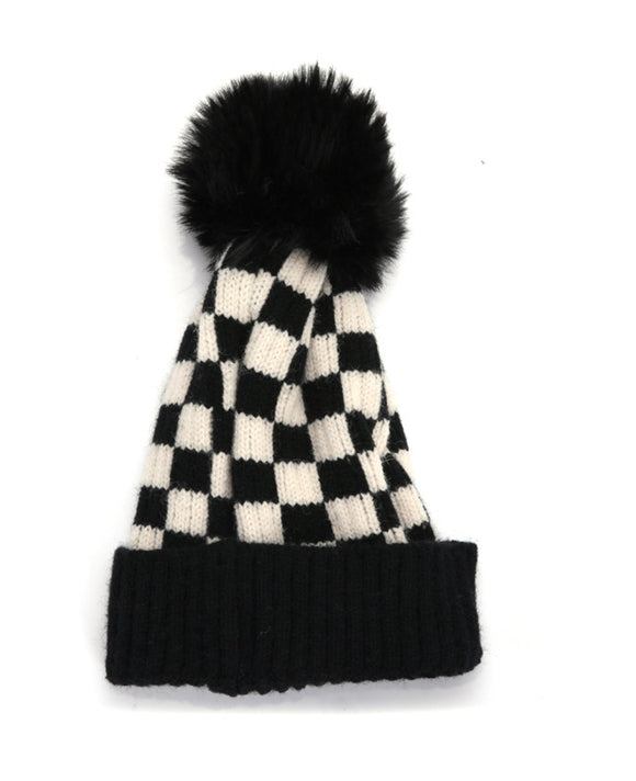 Checkered Pom Pom Hat