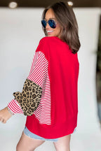 Racing Red Striped Patchwork Sleeve Colorblock Sweatshirt