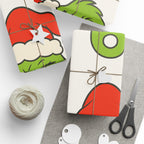 Grinch Face Christmas Wrapping Paper — Festive Santa Hat Gift Wrap with Number 67