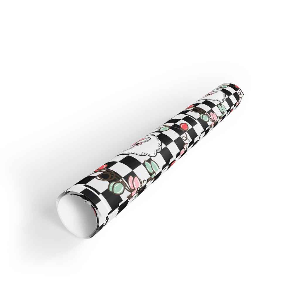 Santa Checkered Wrapping Paper Roll — Holiday Gift Wrap with Retro Santa & Lights
