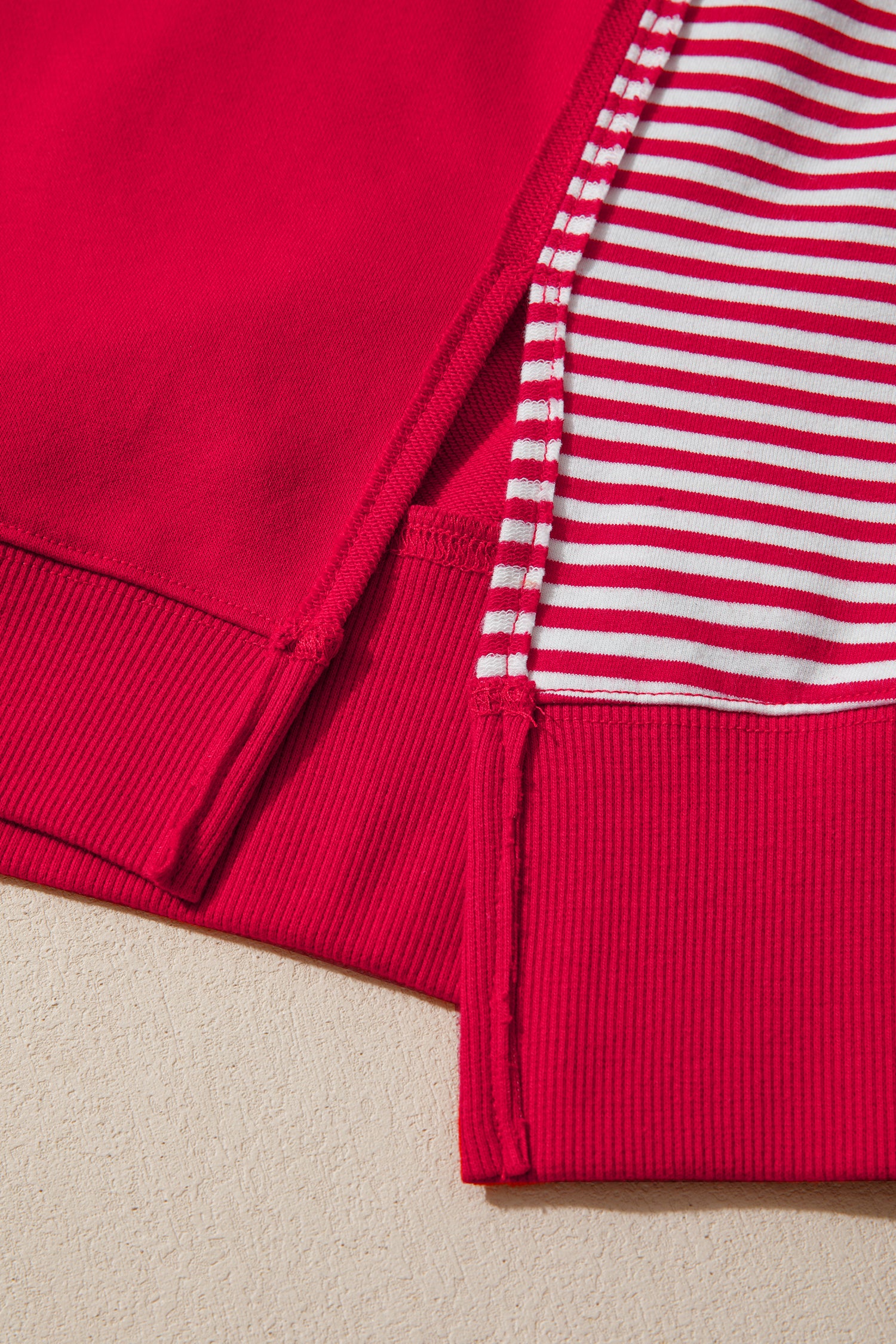 Racing Red Striped Patchwork Sleeve Colorblock Sweatshirt