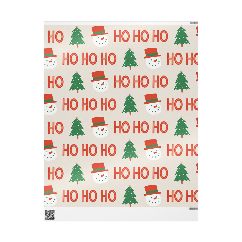 Christmas Wrapping Paper – 'HO HO HO' Snowman & Tree Holiday Gift Wrap