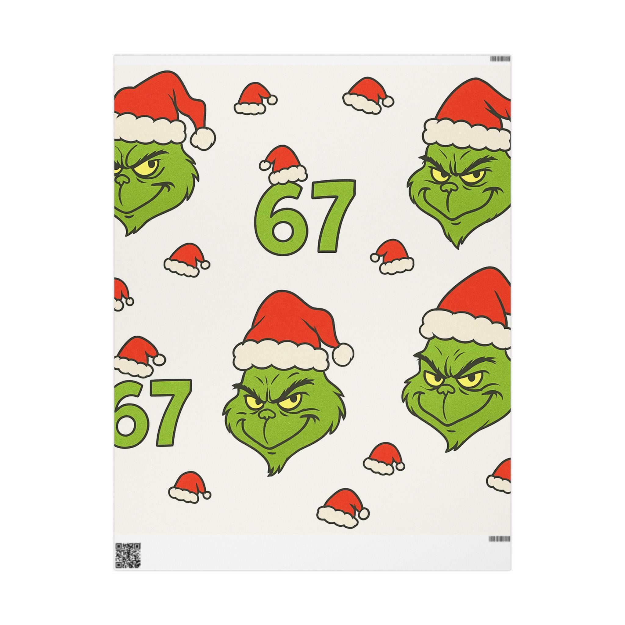 Grinch Face Christmas Wrapping Paper — Festive Santa Hat Gift Wrap with Number 67