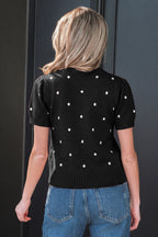 Chestnut Elegant Polka Dot Bubble Short Sleeve Sweater