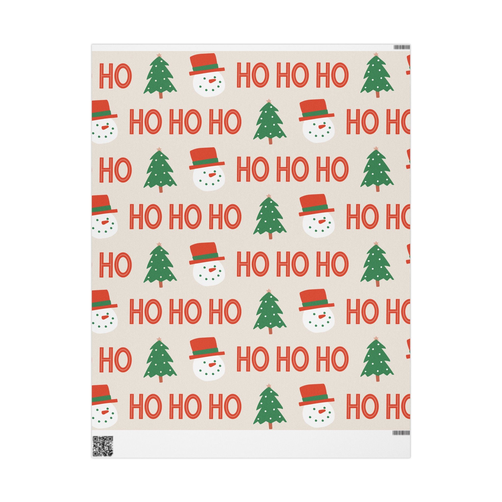 Christmas Wrapping Paper – 'HO HO HO' Snowman & Tree Holiday Gift Wrap