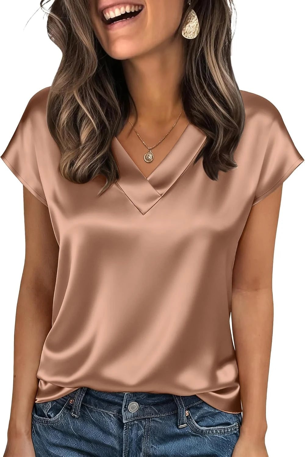 Satin V Neck Business Casual Blouse
