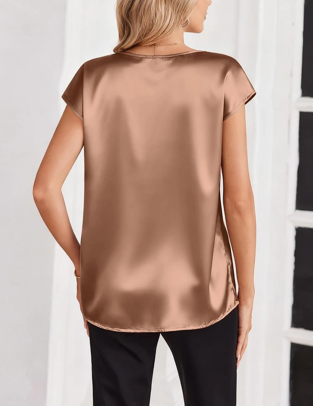 Satin V Neck Business Casual Blouse