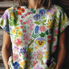 Floral Print Short-Sleeve Knit Sweater
