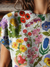 Floral Print Short-Sleeve Knit Sweater