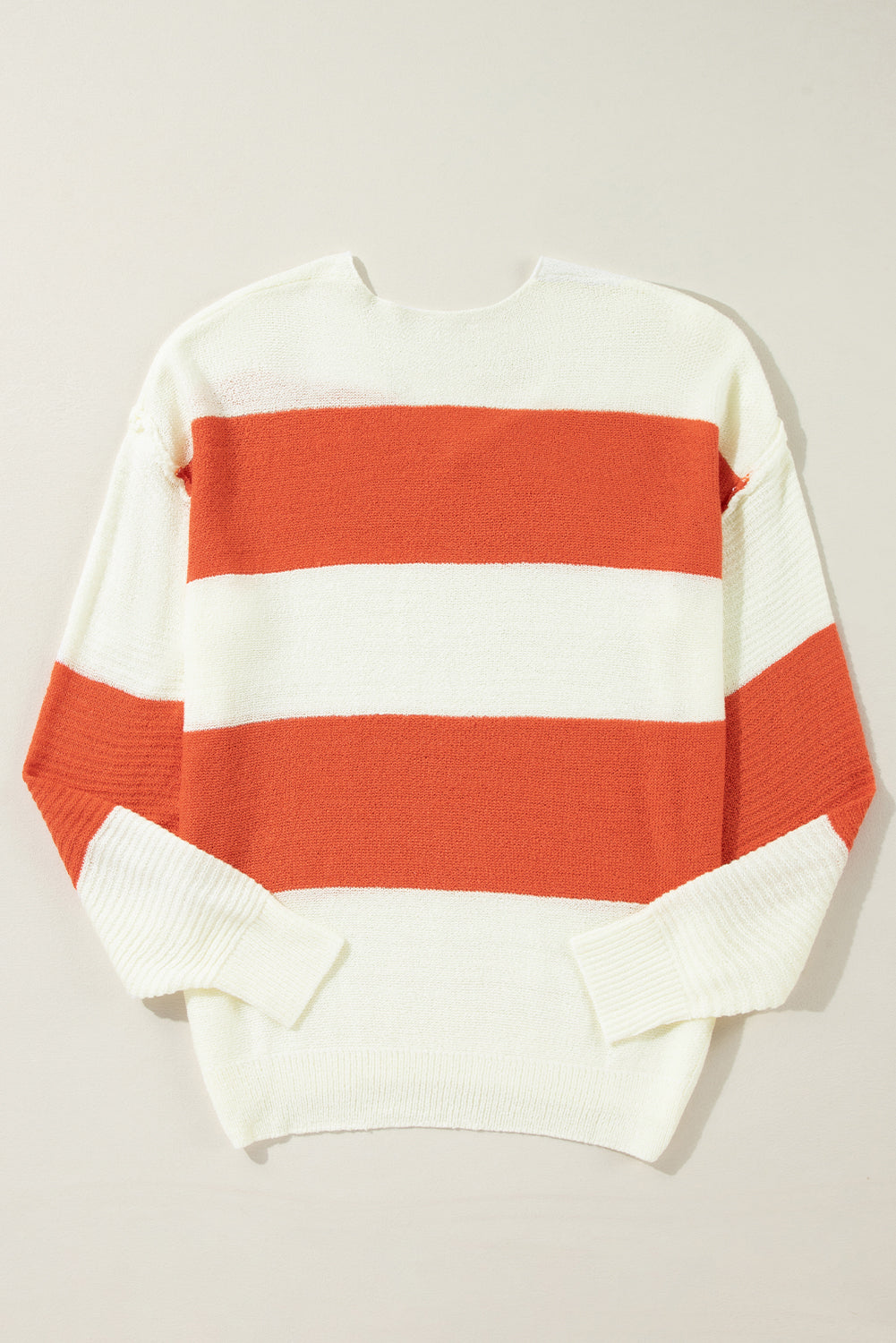 Red Stripe Colorblock V Neck Side Slits Sweater