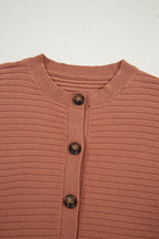 Apricot Pink Rib Knit Button Front Dolman Sleeve Cardigan