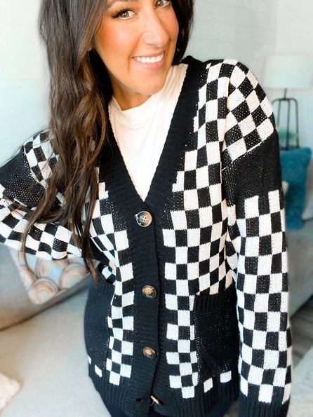 Vicki Varsity Checkered Cardigan