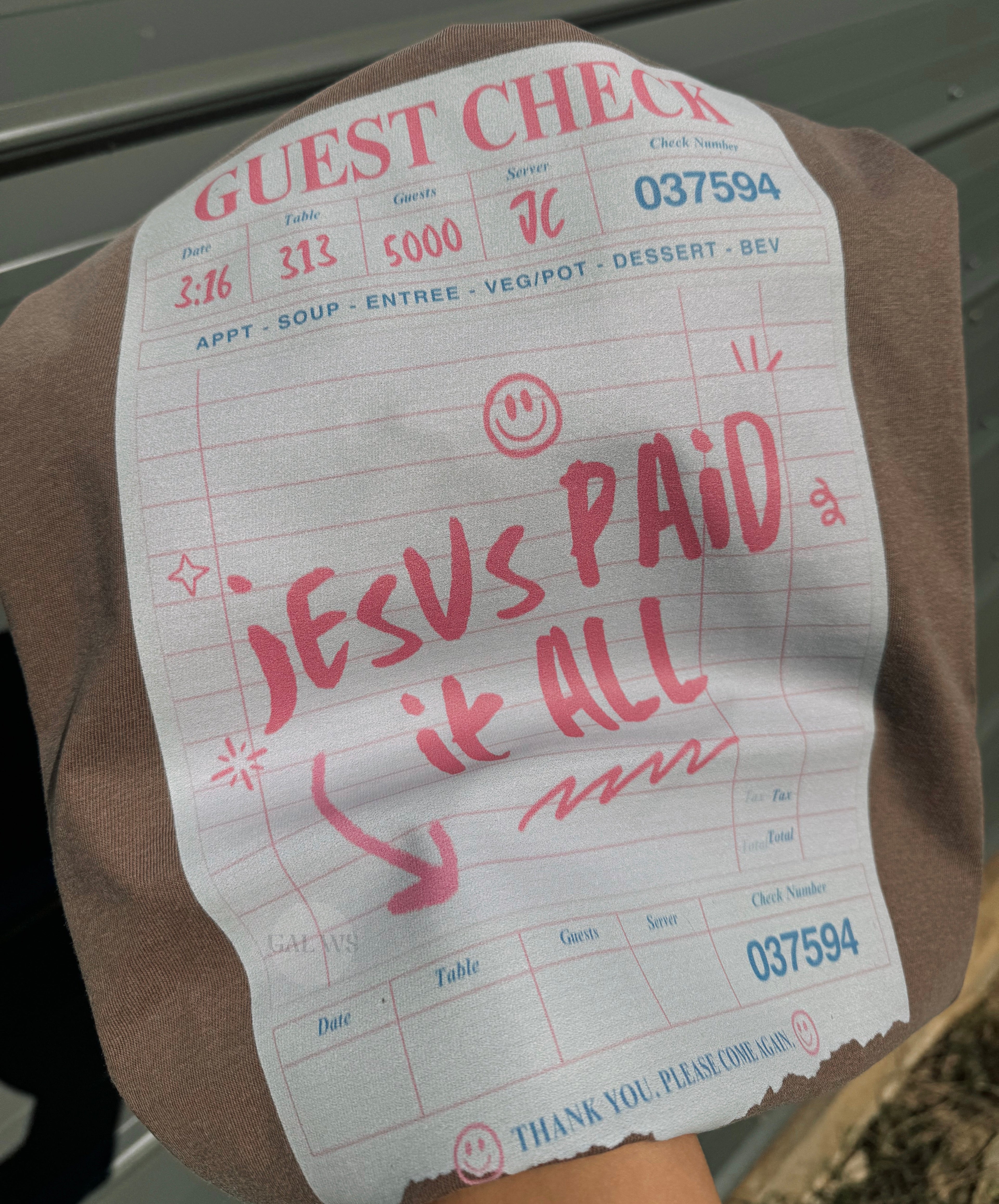 Jesus paid it all guest check tee or sweatshirt