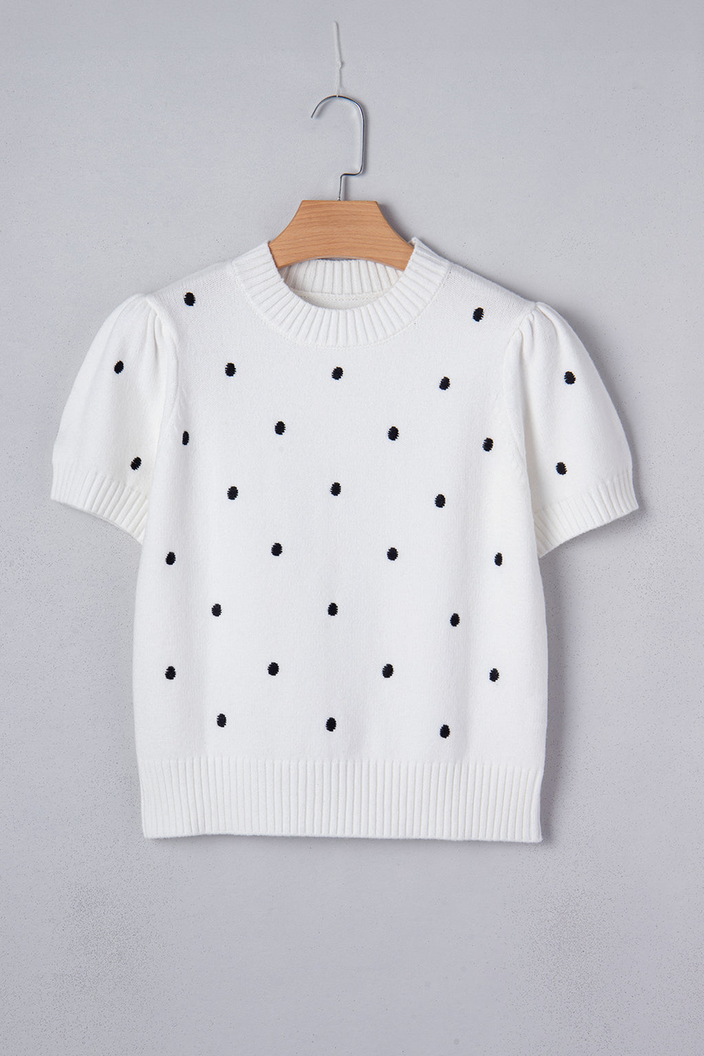 Chestnut Elegant Polka Dot Bubble Short Sleeve Sweater