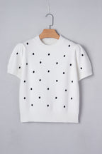Chestnut Elegant Polka Dot Bubble Short Sleeve Sweater