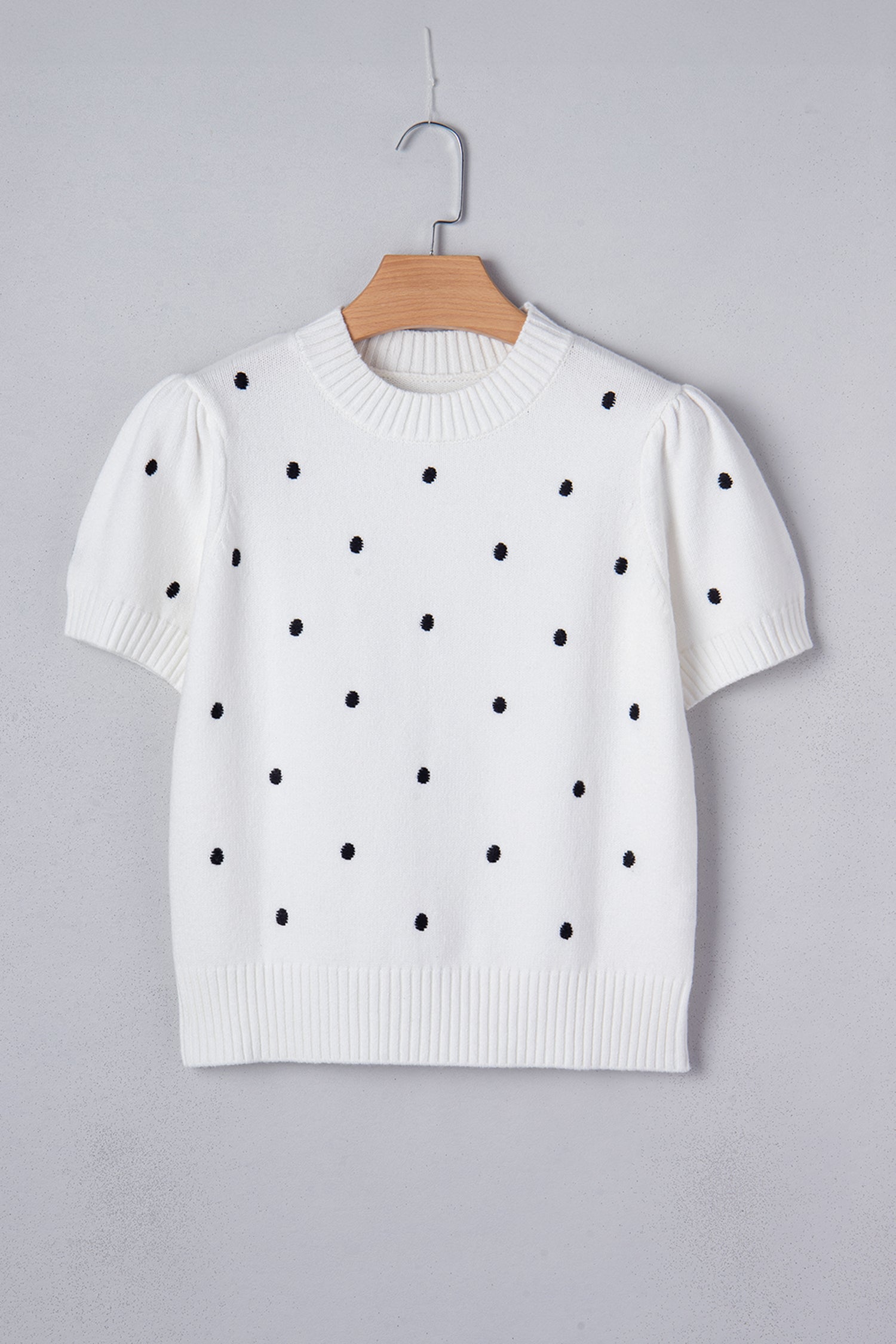 Chestnut Elegant Polka Dot Bubble Short Sleeve Sweater
