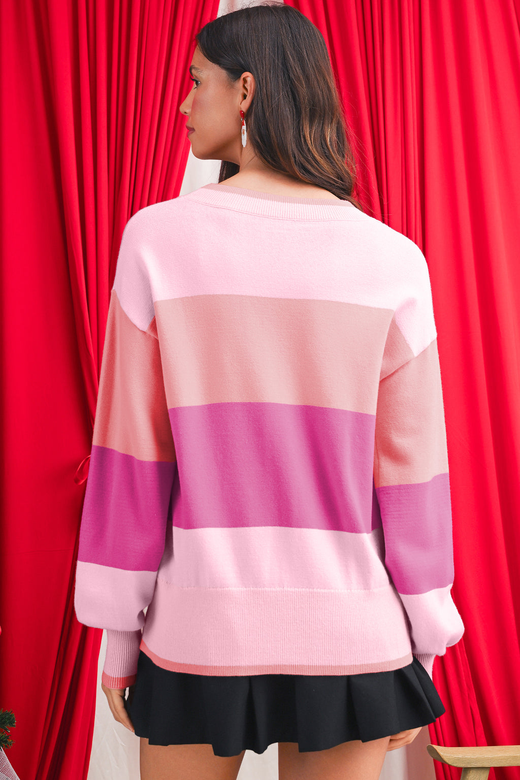 Green HOLLY JOLLY Sequined Colorblock Crew Neck Sweater