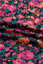 Rose Slim Fit Floral Mesh Long Sleeve Mock Neck Top