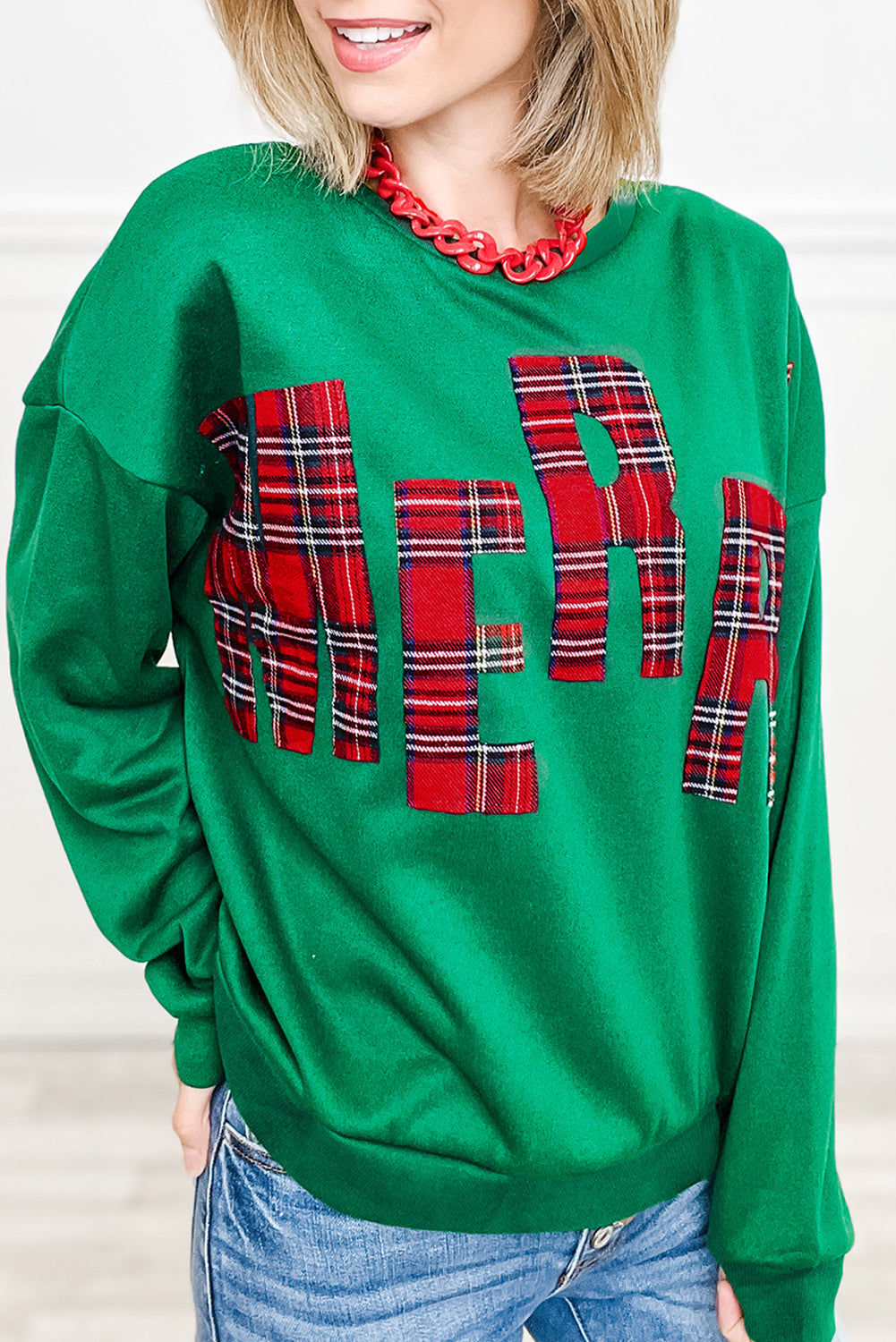 White Plaid MERRY Christmas Holiday Sweatshirt