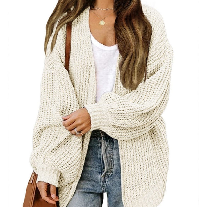 Lantern Sleeve Jacket Coarse Wool Knit Cardigan