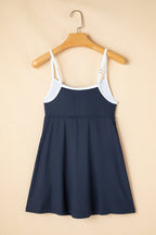 Blackish Green Color Block Edge Ribbed Pocketed Lined Swim Dress