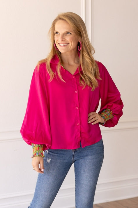 Retro Reverie Ballon Sleeve Blouse