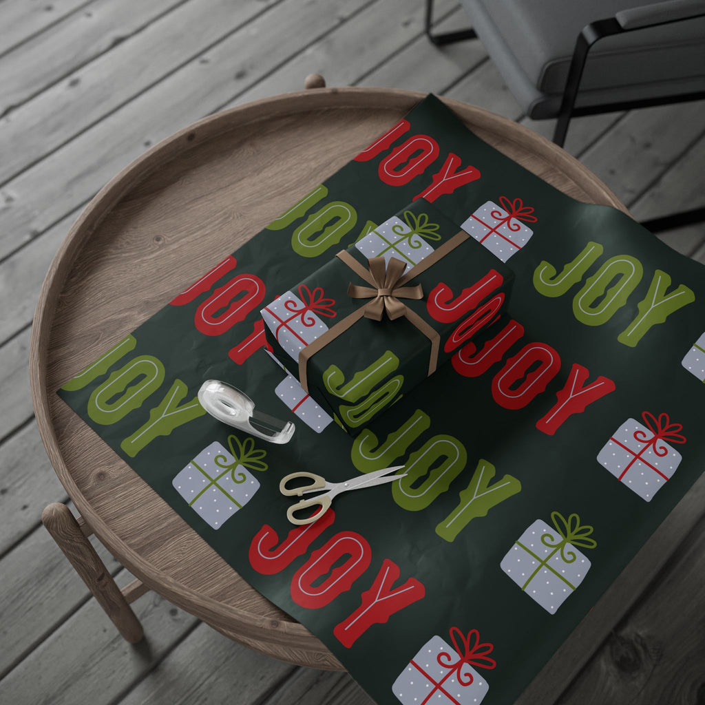 Joy & Gifts Holiday Wrapping Paper Roll — Green Red Present Pattern