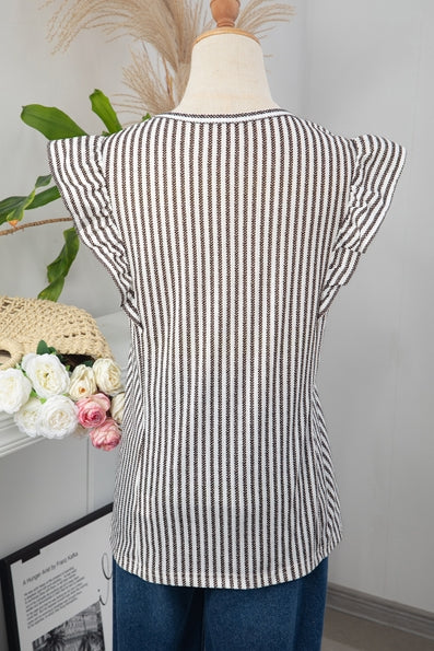 Crew Neck Ruffled Striped Tank Top
