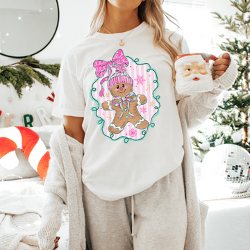 Gingerbread pink bow frame tee or sweatshirt