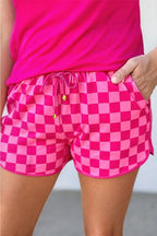 Checkered Drawstring Elastic Waist Shorts