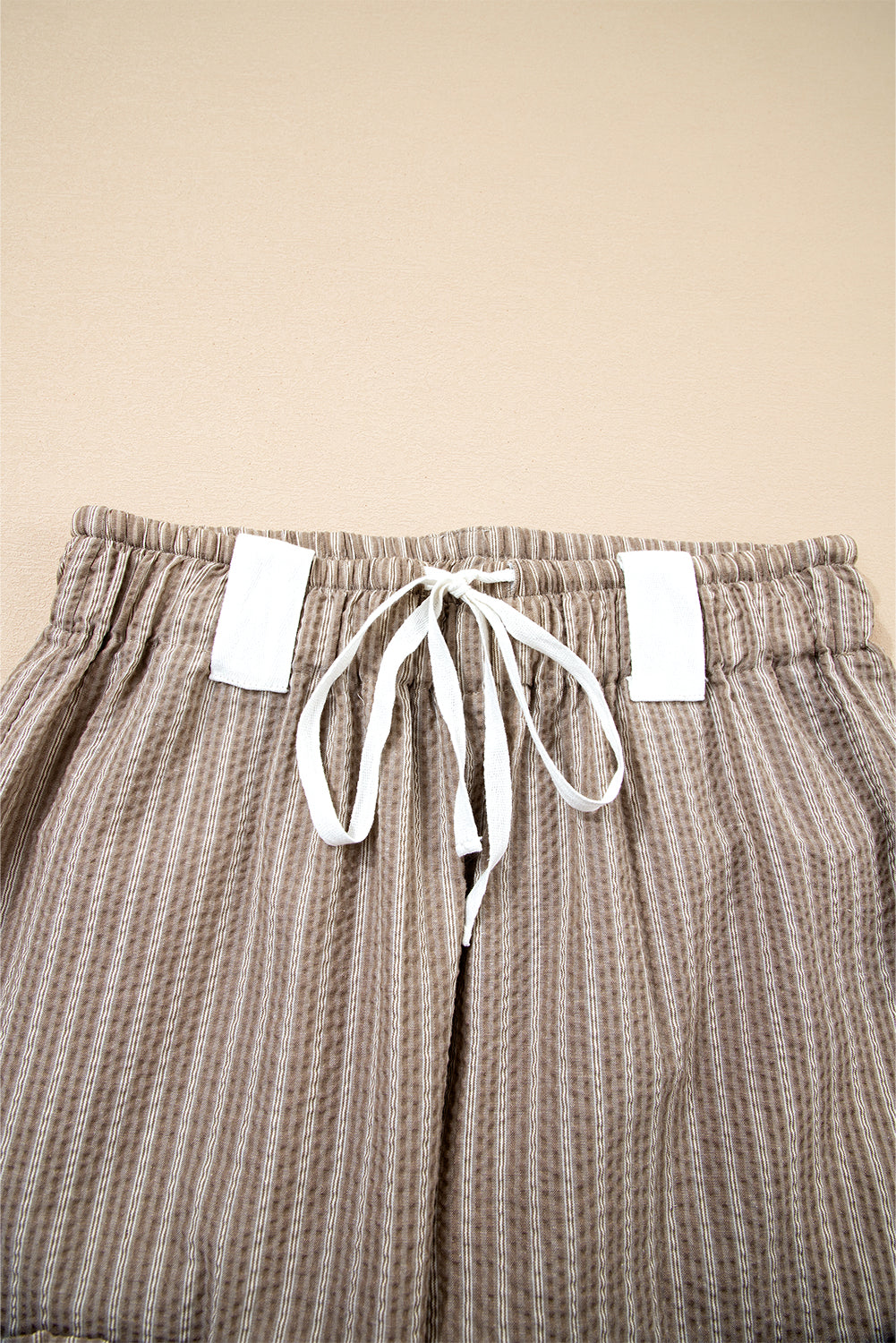 Brown Striped Pocket Knot Detail Lantern Pants
