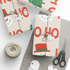 Christmas Wrapping Paper – 'HO HO HO' Snowman & Tree Holiday Gift Wrap