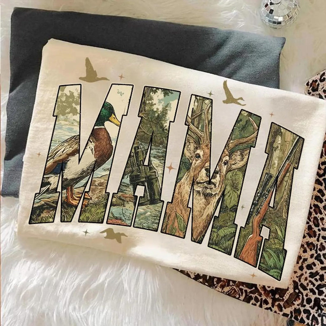 Mama deer camo, gun, & duck hunting tee or sweatshirt