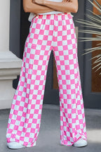 Checkered Print High Waist Wide Leg Pants
