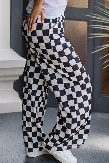 Checkered Print High Waist Wide Leg Pants