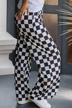 Checkered Print High Waist Wide Leg Pants