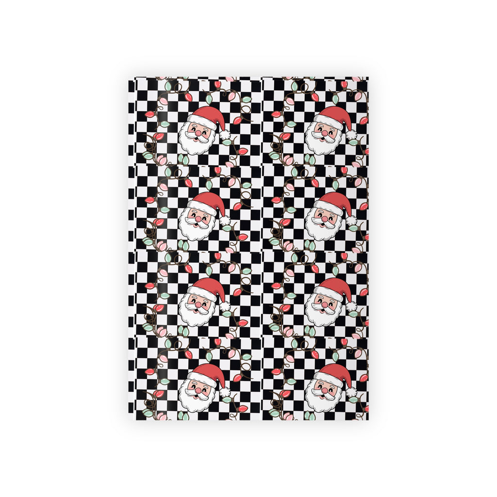Santa Checkered Wrapping Paper Roll — Holiday Gift Wrap with Retro Santa & Lights