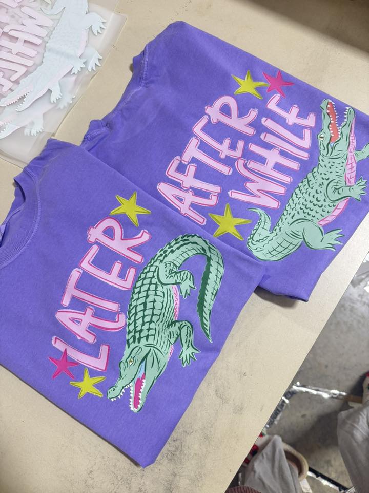 Later While Gator Graphic Tee – Purple Comfort Colors Southern Preppy Alligator Shirt