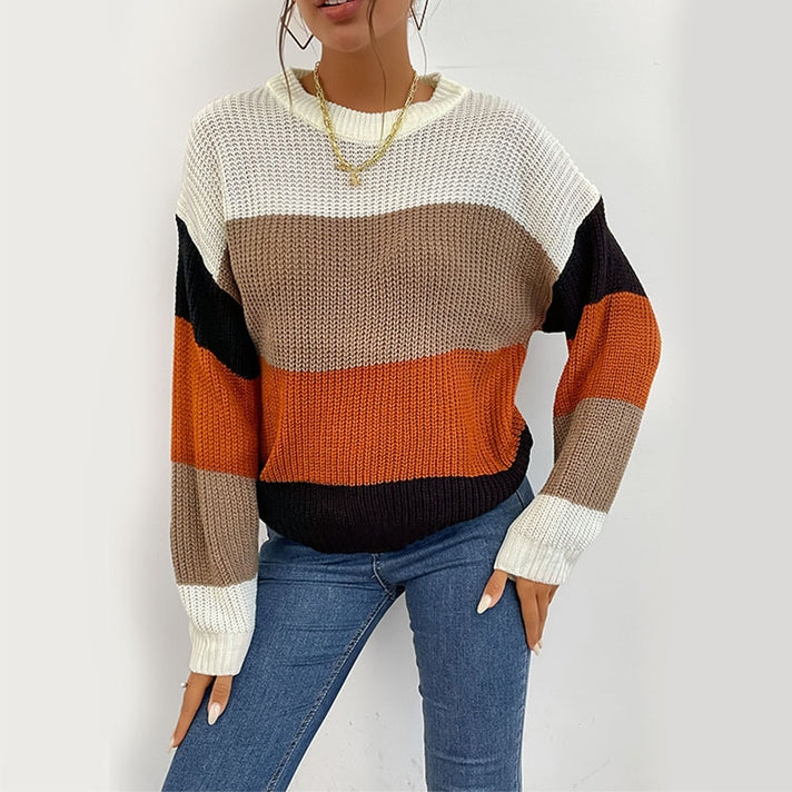 Slouchy Color-Matching Crew Neck Sweater