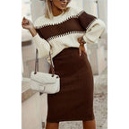 Color Block Drop Shoulder Elastic Knit Set
