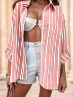 Women's Spring  Summer Loose Casual Striped Raglan Sleeve Blouse Women Shirt