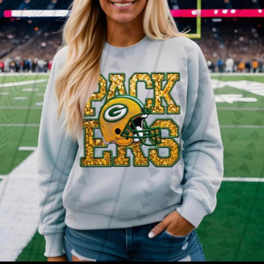 Packers Helmet Sequins Crewneck