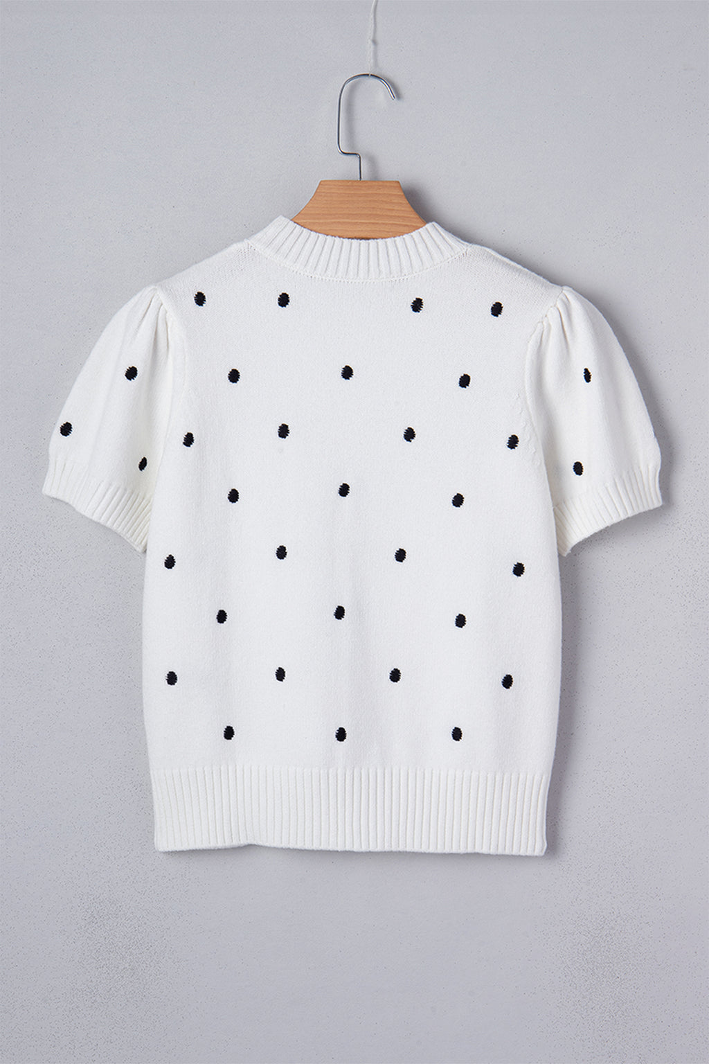 Chestnut Elegant Polka Dot Bubble Short Sleeve Sweater