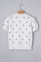 Chestnut Elegant Polka Dot Bubble Short Sleeve Sweater
