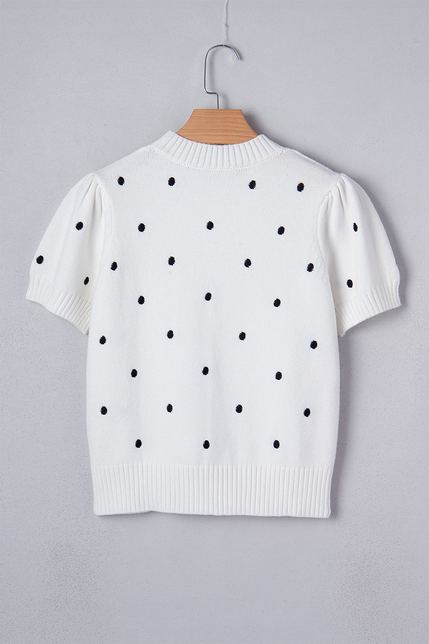 Chestnut Elegant Polka Dot Bubble Short Sleeve Sweater
