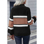 Half Zipper Strip Knit Loose Fit Sweater