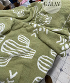 Sage & white western cactus longhorn Aztec 100% polyester microfiber 50x70 blanket