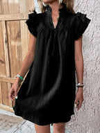 Multi-Layer Lotus Sleeve V-Neck Pullover Dress